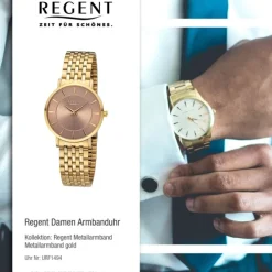 Regent Damen Armbanduhr Analog Metallarmband gold URF1494