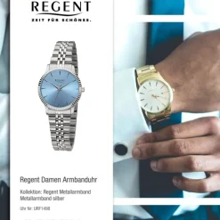 Regent Damen Armbanduhr Analog Metallarmband silber URF1498