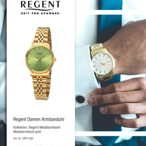 Regent Damen Armbanduhr Analog Metallarmband gold URF1500