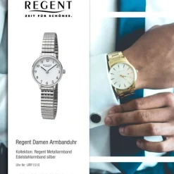 Regent Damen Armbanduhr Analog Edelstahlarmband silber URF1510