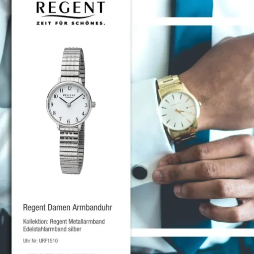 Regent Damen Armbanduhr Analog Edelstahlarmband silber URF1510