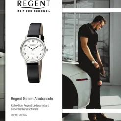 Regent Damen Armbanduhr Analog Lederarmband schwarz URF1557