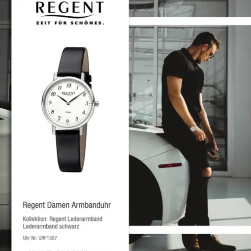 Regent Damen Armbanduhr Analog Lederarmband schwarz URF1557