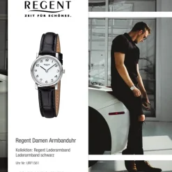 Regent Damen Armbanduhr Analog Lederarmband schwarz URF1561