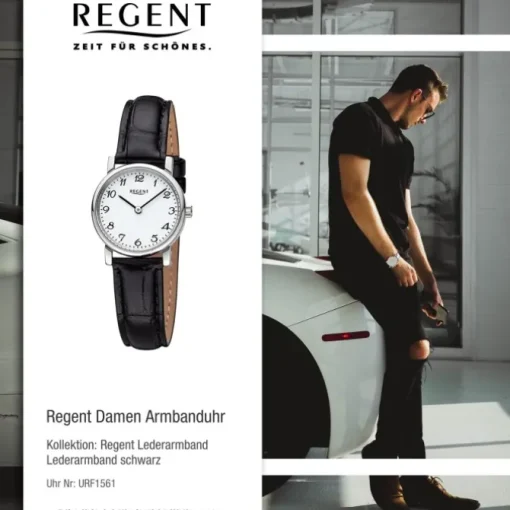 Regent Damen Armbanduhr Analog Lederarmband schwarz URF1561