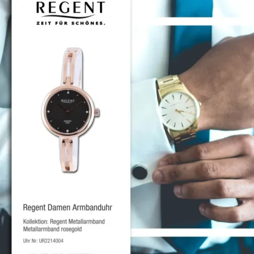Regent Damen Armbanduhr Analog Metallarmband rosegold UR2214004