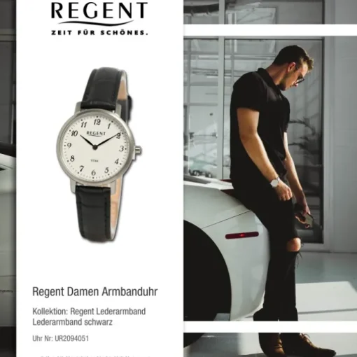 Regent Damen Armbanduhr Analog Lederarmband schwarz UR2094051