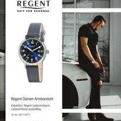 Regent Damen Armbanduhr Analog Lederarmband dunkelblau UR2114077