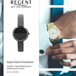 Regent Damen Armbanduhr Analog Metallarmband schwarz UR2252543