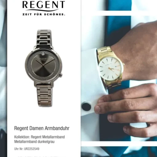 Regent Damen Armbanduhr Analog Metallarmband dunkelgrau UR2252549