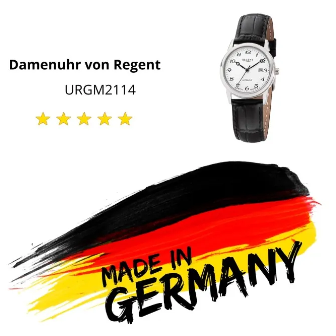 Regent Damen Armbanduhr Analog GM-2114 Automatik Lederband schwarz URGM2114