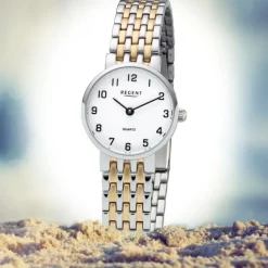 Regent Damen Armbanduhr Analog F-1158 Quarz-Uhr Metall silber gold URF1158