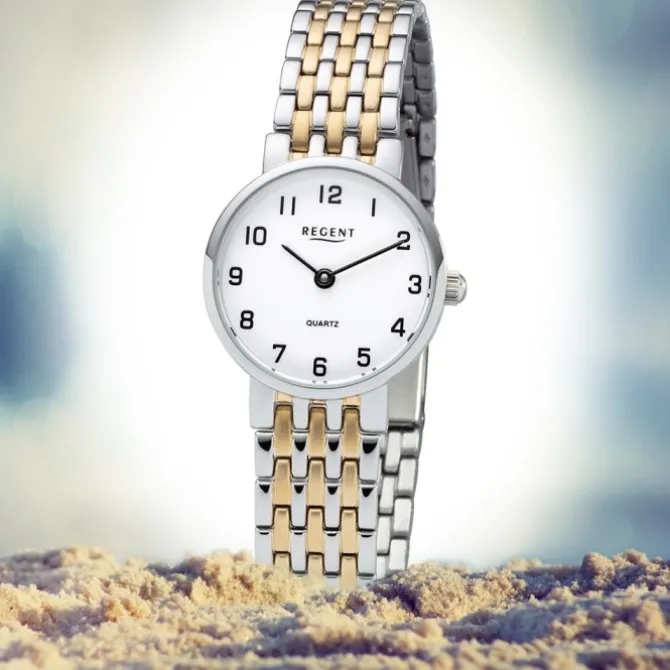 Regent Damen Armbanduhr Analog F-1158 Quarz-Uhr Metall silber gold URF1158