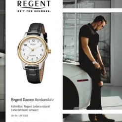 Regent Damen Armbanduhr Analog Lederarmband schwarz URF1568