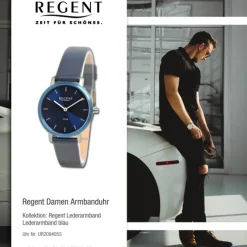 Regent Damen Armbanduhr Analog Lederarmband blau UR2094055