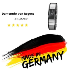 Regent Damen Armbanduhr Analog GM-2101 Quarz-Uhr Metallband schwarz silber URGM2101