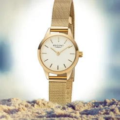 Regent Damen Armbanduhr Analog F-1166 Quarz-Uhr Metall gold URF1166