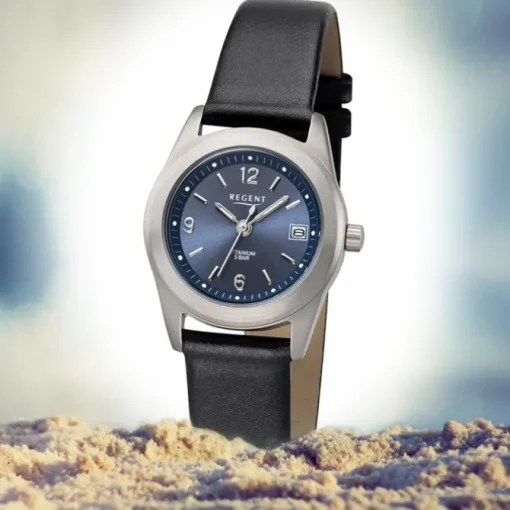 Regent Damen Armbanduhr Analog F-1214 Quarz-Uhr Titan schwarz URF1214