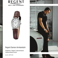 Regent Damen Armbanduhr Analog Lederarmband braun URF1305