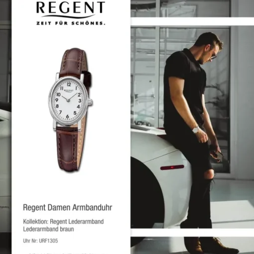 Regent Damen Armbanduhr Analog Lederarmband braun URF1305