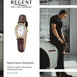 Regent Damen Armbanduhr Analog Lederarmband braun URF1306