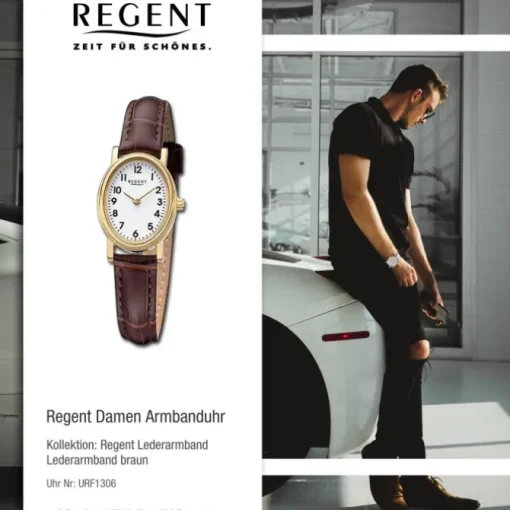 Regent Damen Armbanduhr Analog Lederarmband braun URF1306