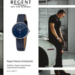 Regent Damen Armbanduhr Analog Lederarmband dunkelblau URBA717
