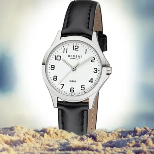Regent Damen Armbanduhr Analog 2112418 Quarz-Uhr Leder schwarz UR2112418