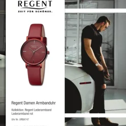Regent Damen Armbanduhr Analog Lederarmband rot URBA747