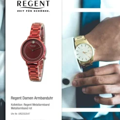 Regent Damen Armbanduhr Analog Metallarmband rot UR2252547