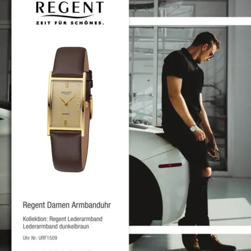 Regent Damen Armbanduhr Analog Lederarmband dunkelbraun URF1509