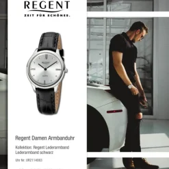 Regent Damen Armbanduhr Analog Lederarmband schwarz UR2114083