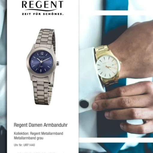 Regent Damen Armbanduhr Analog Metallarmband grau URF1440