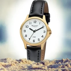 Regent Damen Armbanduhr Analog 2103484 Quarz-Uhr Leder schwarz UR2103484