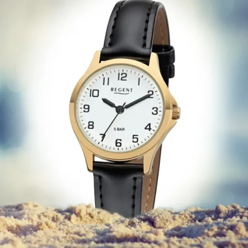 Regent Damen Armbanduhr Analog 2103484 Quarz-Uhr Leder schwarz UR2103484