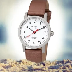 Regent Damen Armbanduhr Analog F-1213 Quarz-Uhr Titan braun URF1213