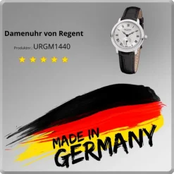 Regent Damen Armbanduhr Analog GM-1440 Quarz-Uhr Leder schwarz URGM1440