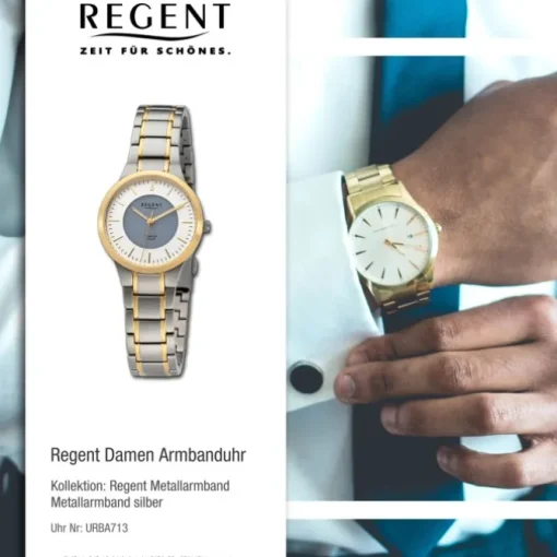 Regent Damen Armbanduhr Analog Metallarmband silber gold URBA713