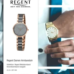 Regent Damen Armbanduhr Analog Keramikarmband rosegold schwarz URF1466