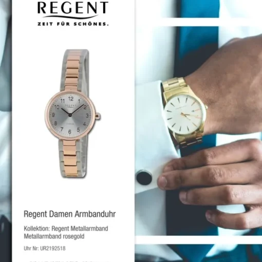 Regent Damen Armbanduhr Analog Metallarmband rosegold silber UR2192518