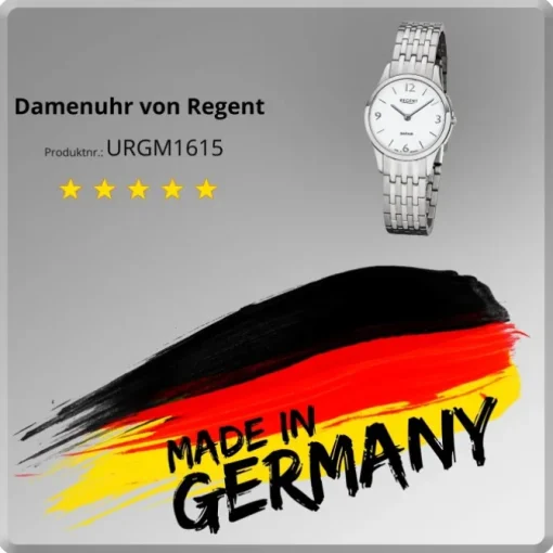 Regent Damen Armbanduhr Analog GM-1615 Quarz-Uhr Metall silber URGM1615