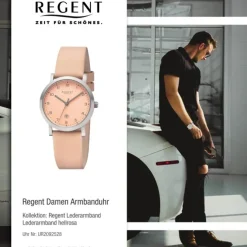 Regent Damen Armbanduhr Analog Lederarmband hellrosa UR2092528