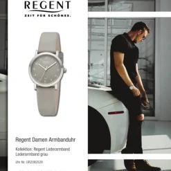 Regent Damen Armbanduhr Analog Lederarmband grau UR2092529