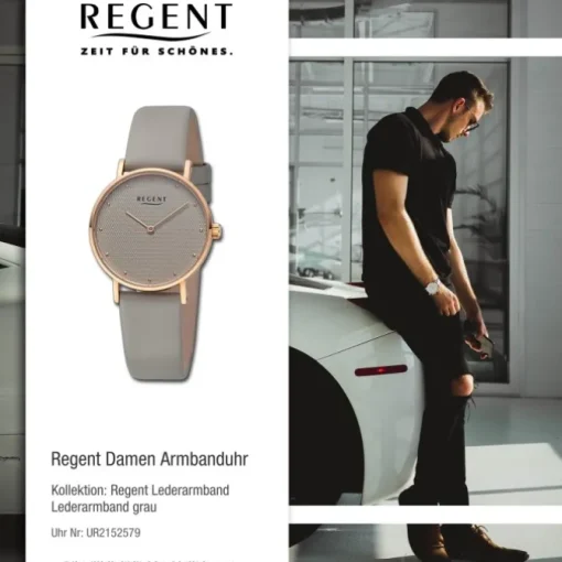 Regent Damen Armbanduhr Analog Lederarmband grau UR2152579