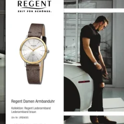 Regent Damen Armbanduhr Analog Lederarmband braun URBA695