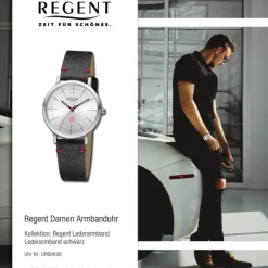 Regent Damen Armbanduhr Analog Lederarmband schwarz rot URBA698
