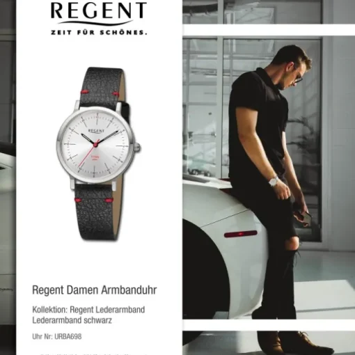 Regent Damen Armbanduhr Analog Lederarmband schwarz rot URBA698