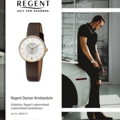 Regent Damen Armbanduhr Analog Lederarmband dunkelbraun URBA719
