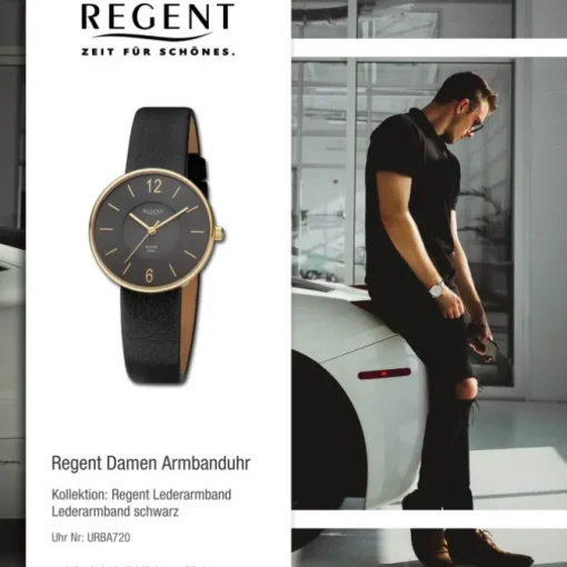 Regent Damen Armbanduhr Analog Lederarmband schwarz URBA720