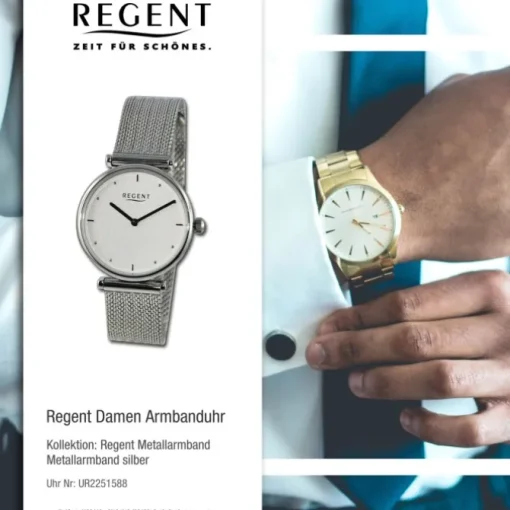 Regent Damen Armbanduhr Analog Metallarmband silber UR2251588